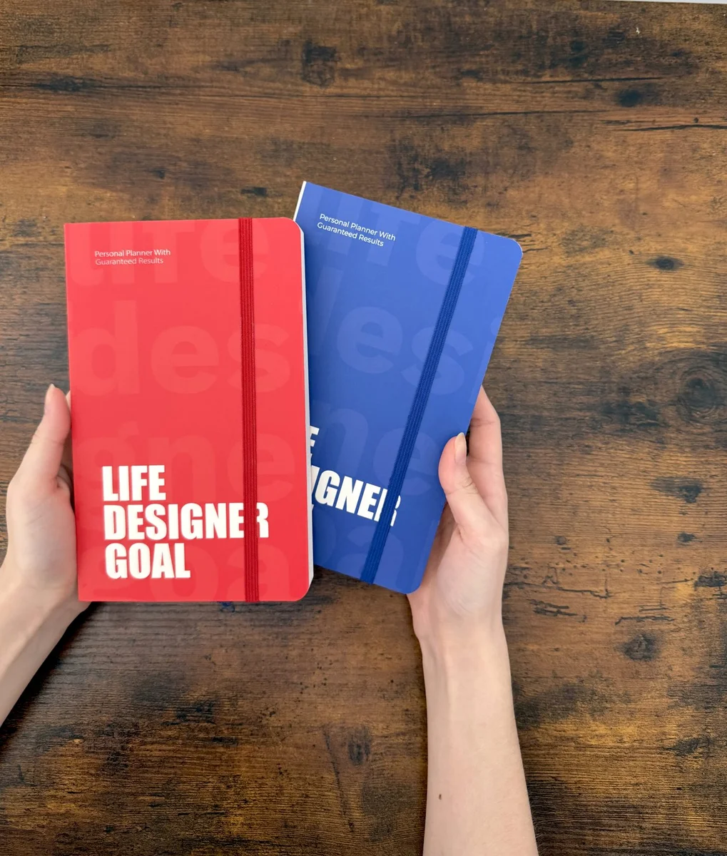 The Life Designer Goal planner — red and blue editions